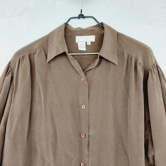 Spenser Jeremy 100% Silk Brown Button Blouse Tunic P2238 - Picture 3 of 7